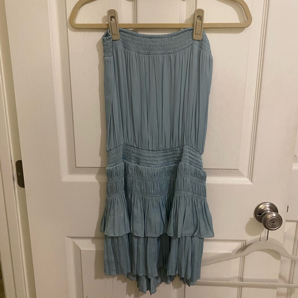Mustard Seed Light Blue/ turquoise Tiered Mini Dress